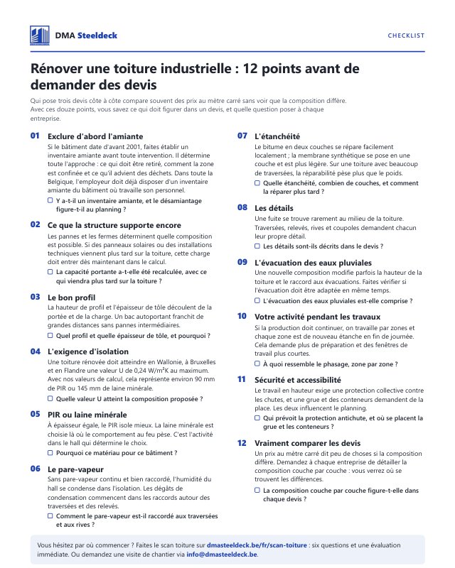 Aperçu de la checklist : douze points avec pour chacun une question à poser à l'entreprise