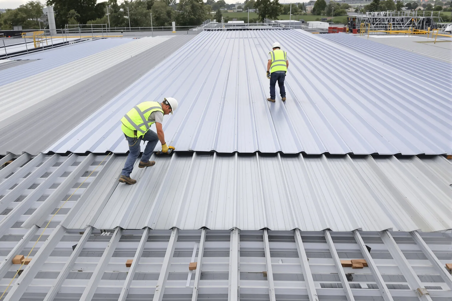 Steeldeck dakplaten monteren op een bedrijfshal - DMA Steeldeck