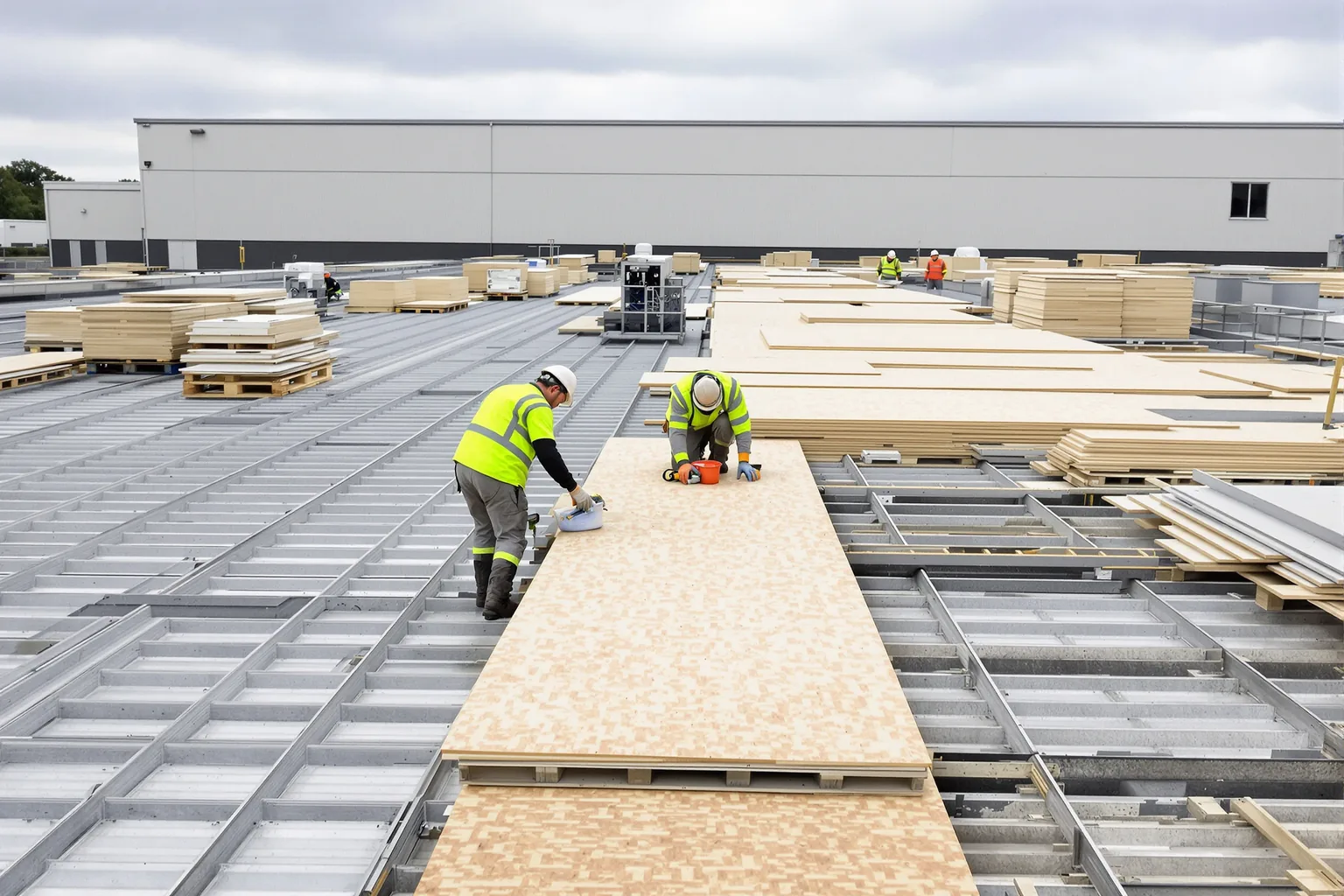 Dakisolatie aanbrengen op steeldeck - DMA Steeldeck